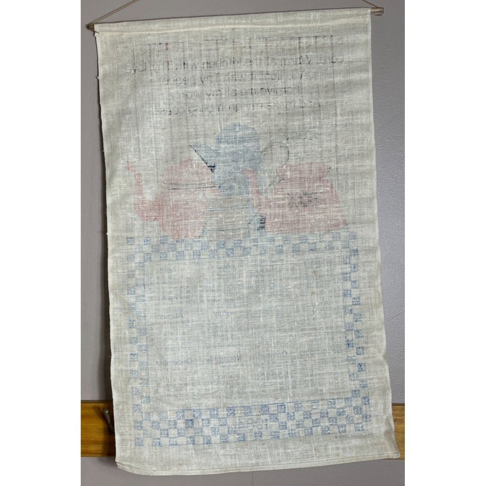 1984 Linen Calendar Teapots Red Blue Cloth Prayer Towel Wall Hanging Vintage - Picture 5 of 6